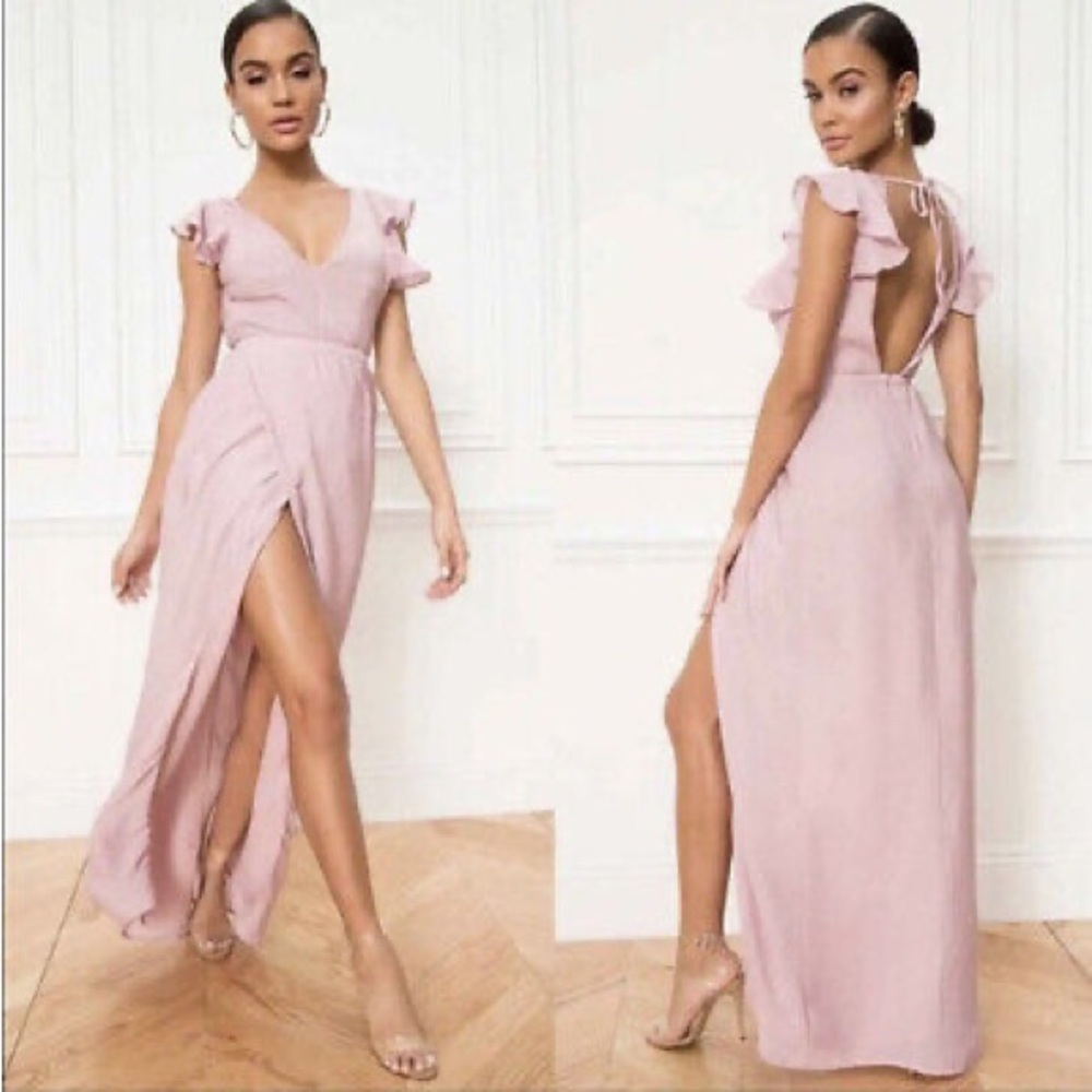 Superdown Revolve Sz S Mae Dusty Pink Ruffle Sleeves Open Back Maxi Dress